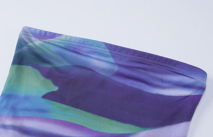 Contrast print backless sleeveless tube maxi dress