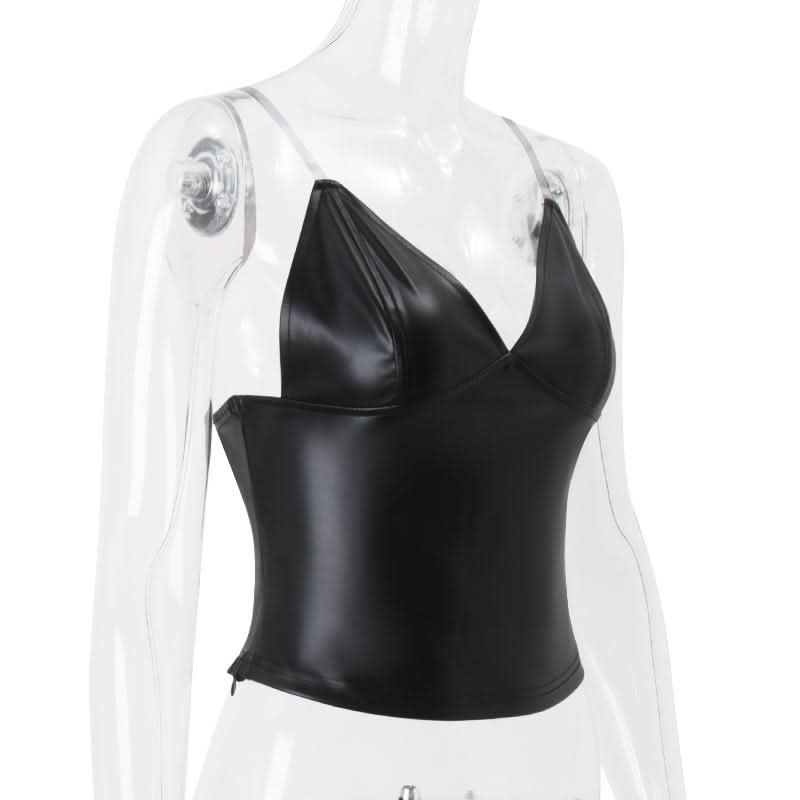 PU leather v neck cami top