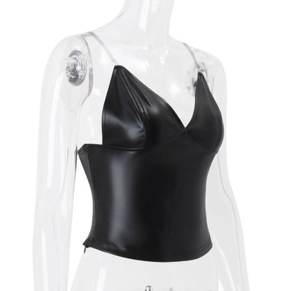 PU leather v neck cami top