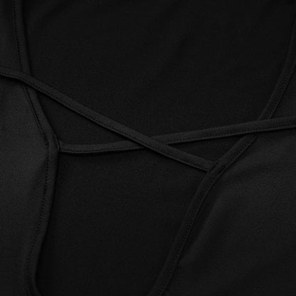 Mesh patchwork solid low cut long sleeve cross front maxi dress