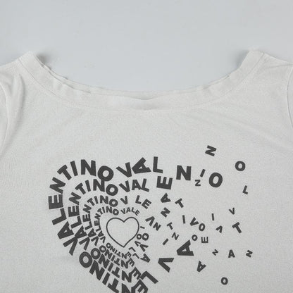 Long sleeve off shoulder letter print top