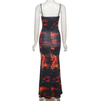 Cowl neck print cami maxi dress