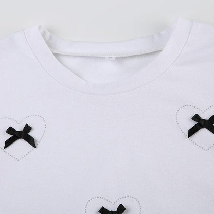 Short sleeve bowknot beaded ruched top