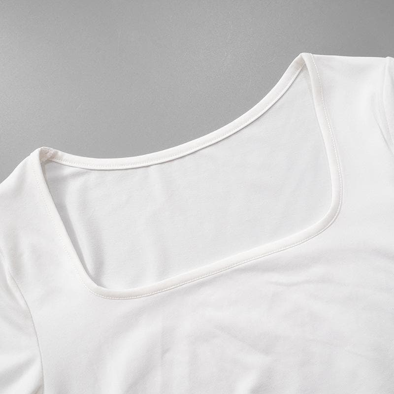 Short sleeve square neck mesh patchwork top