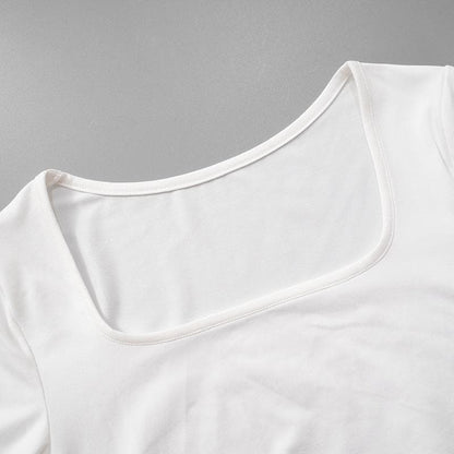 Short sleeve square neck mesh patchwork top