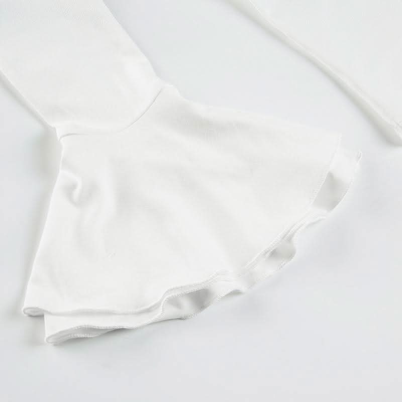 Long flared sleeve crewneck ruffle solid top