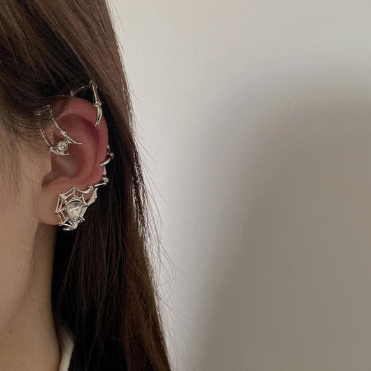 Rhinestone spider web decor earring