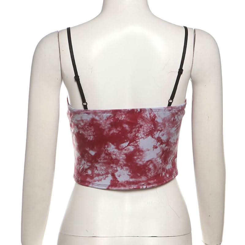 Sweetheart neck tie dye lace cami top
