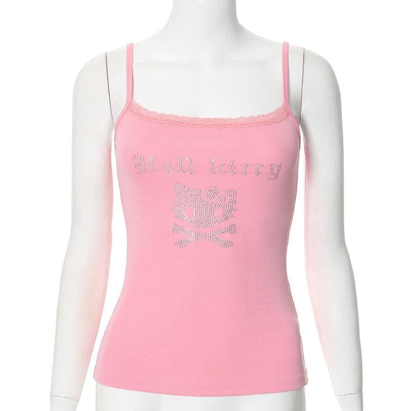 U neck beaded lace hem cami top
