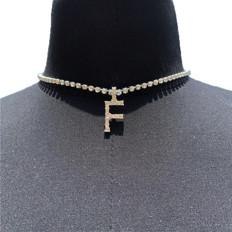 Initials pendant rhinestone chocker