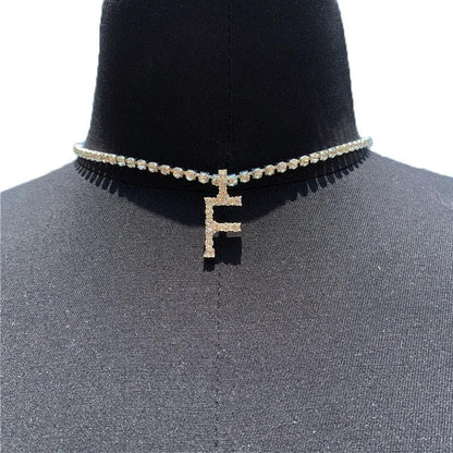 Initials pendant rhinestone chocker