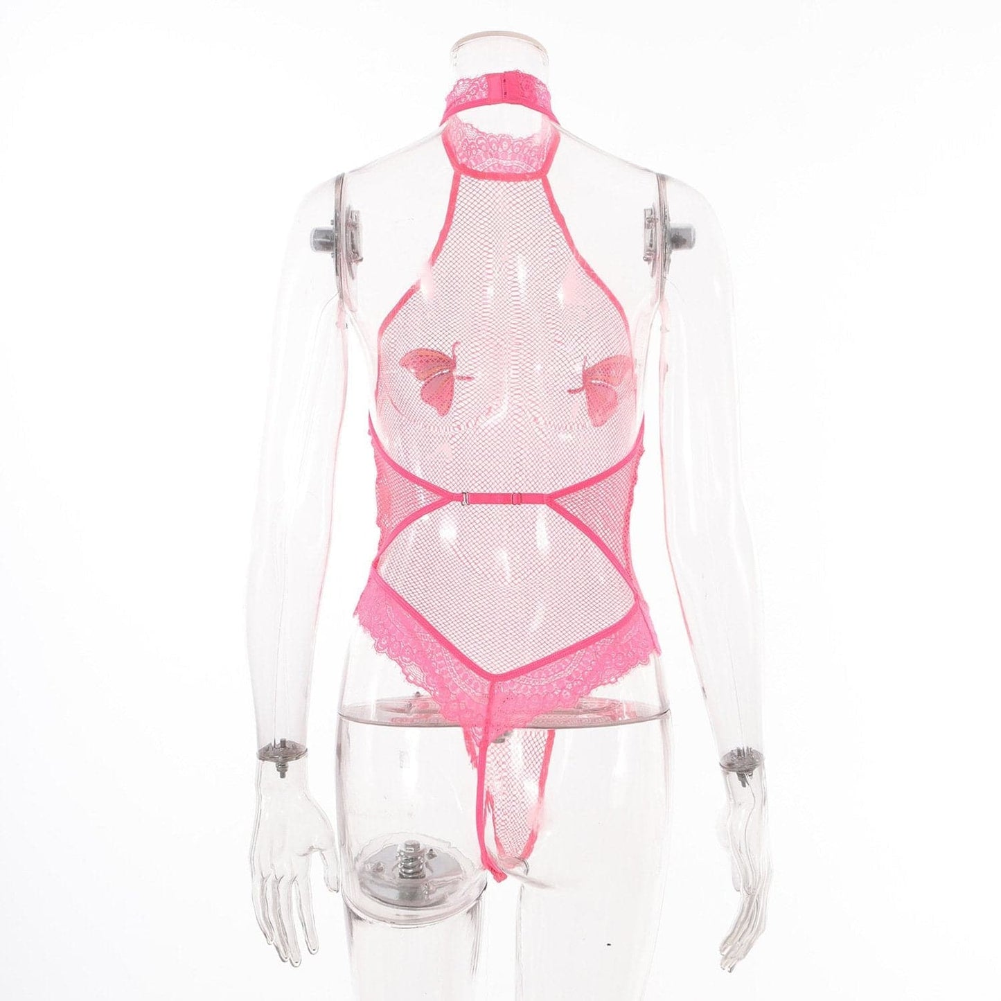 Halter butterfly pattern fishnet lace bodysuit