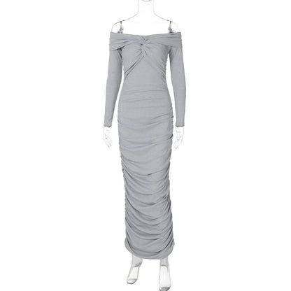 Long sleeve off shoulder ruched maxi dress