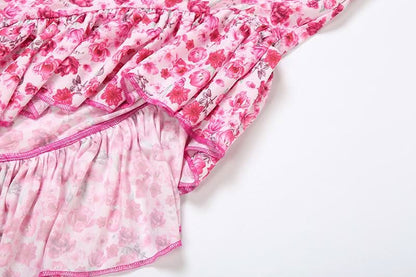 One shoulder knotted slit flower print ruffle maxi dress