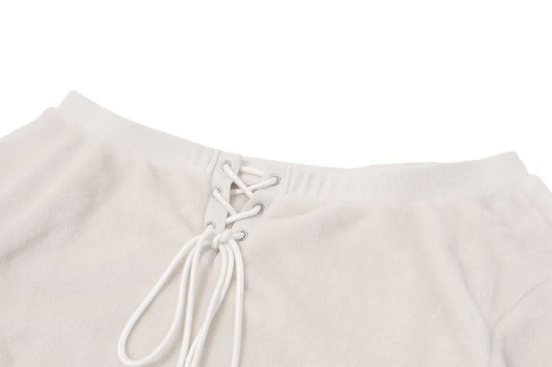 Off shoulder long sleeve fluffy self tie top