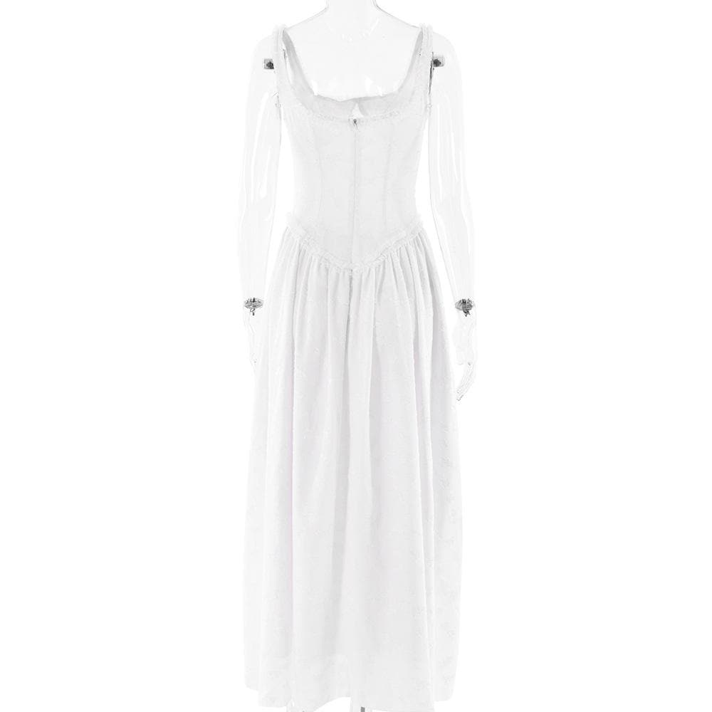 Sweetheart neck ruched textured ruffle cami maxi dress