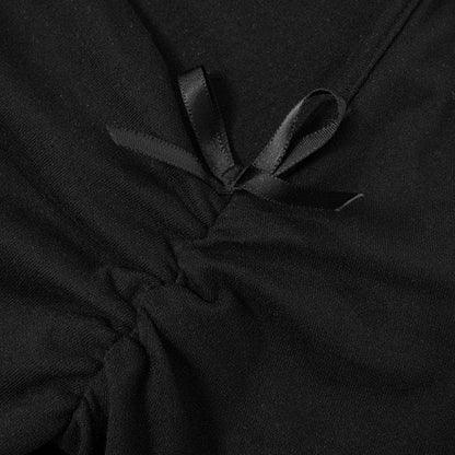 Ruched bowknot hollow out long sleeve solid cut out top