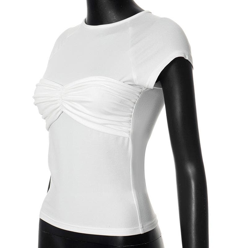 Short sleeve ruched crewneck solid top