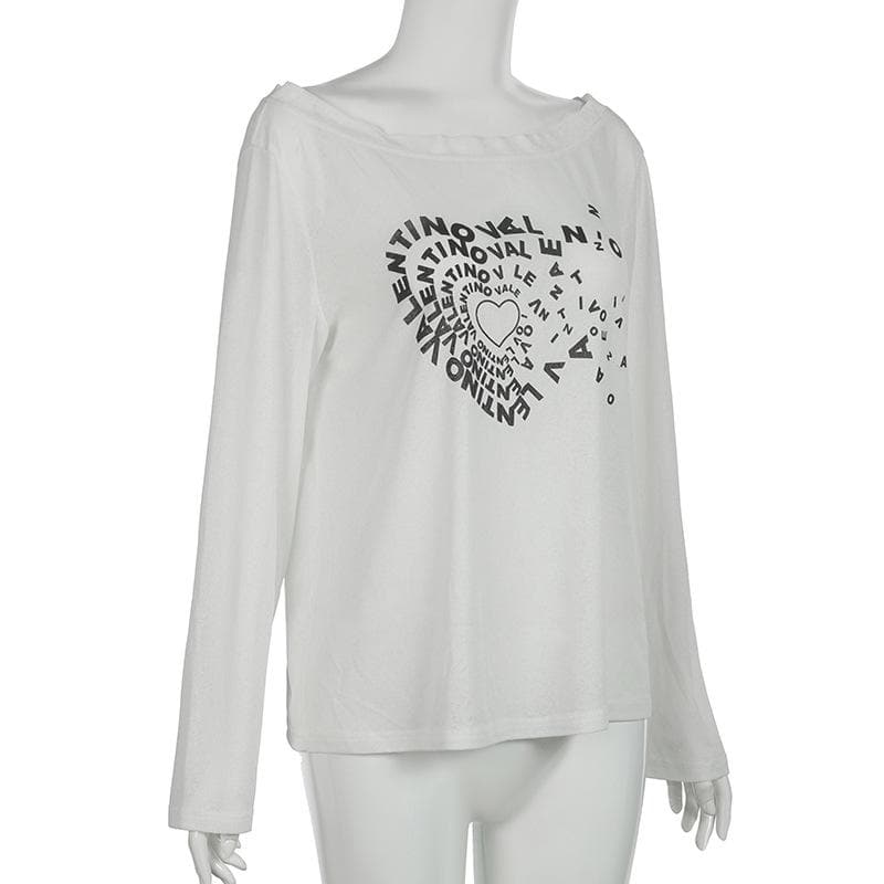 Long sleeve off shoulder letter print top