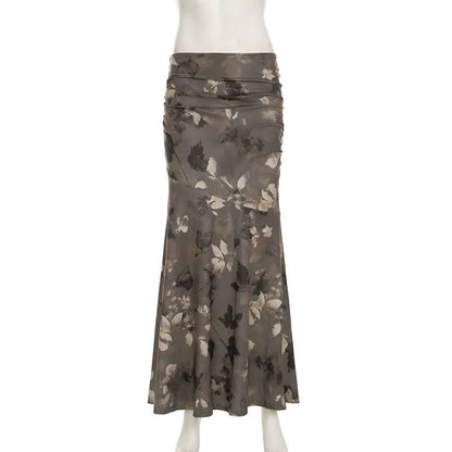 Ruched contrast print maxi skirt