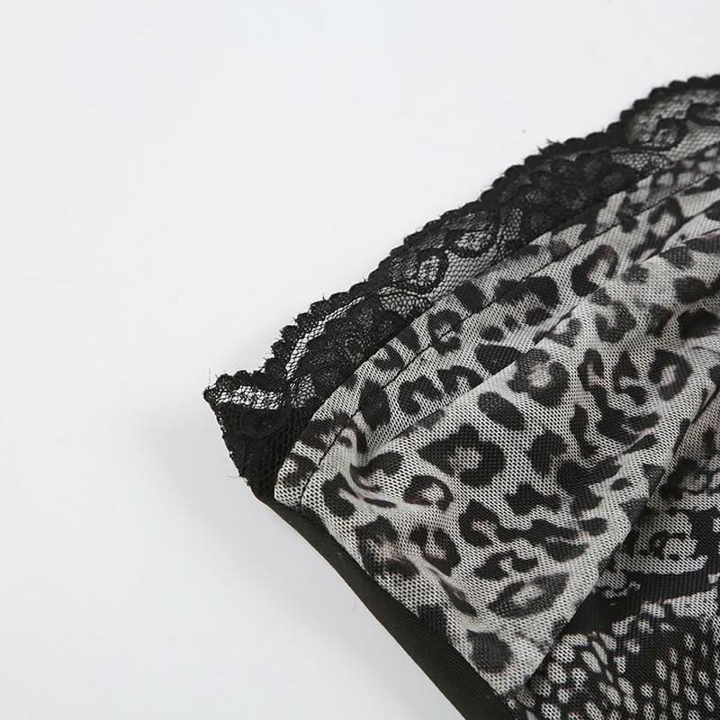 Leopard print ruffle lace hem tube top