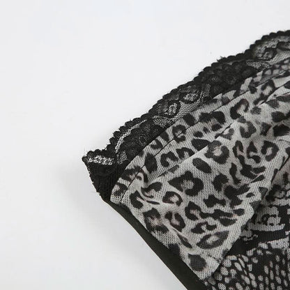 Leopard print ruffle lace hem tube top
