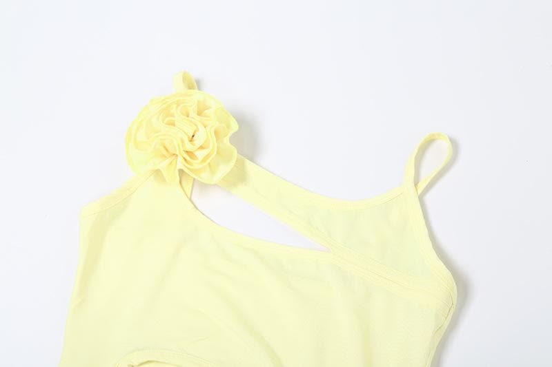 Hollow out rose applique solid cami cut out maxi dress