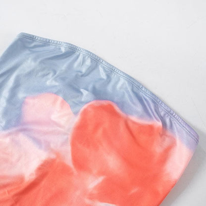 High slit flower print backless tube maxi dress