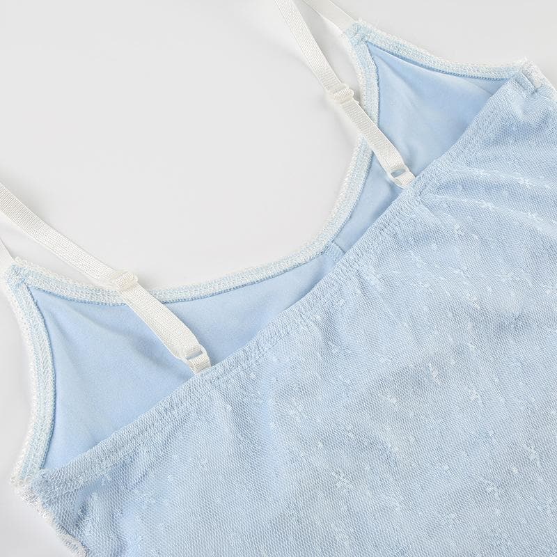 Lace slit flower applique bowknot cami top