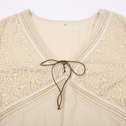 Textured v neck flared sleeve self tie top