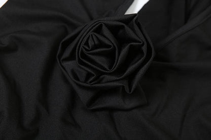 Halter v neck flower applique backless ruched maxi dress