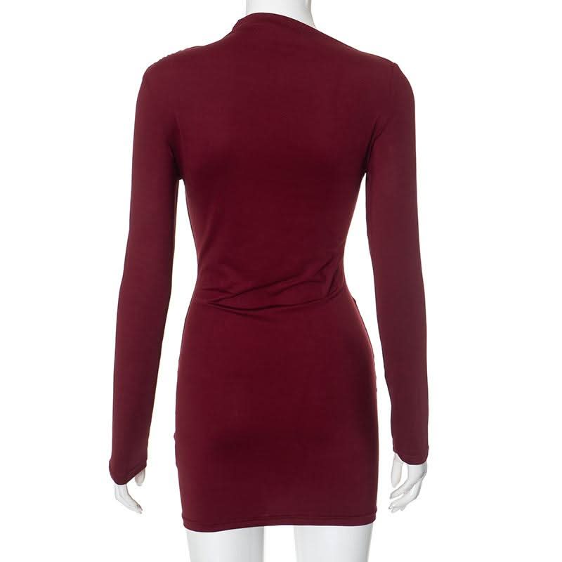 Long sleeve ruched irregular solid mini dress