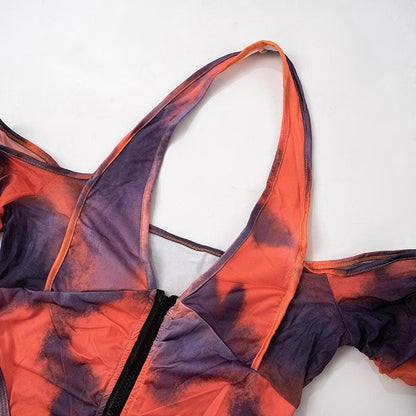 Halter long sleeve off shoulder zip-up ruched top