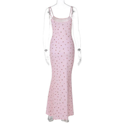 U neck flower print cami maxi dress