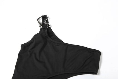 One shoulder hollow out high slit irregular cut out maxi dress