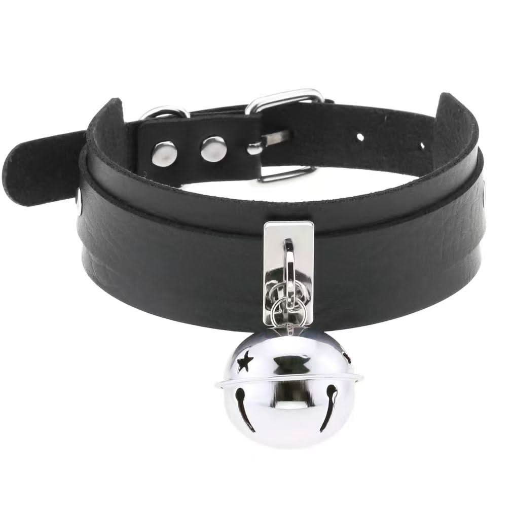 PU leather rivet o ring metal chain necklace