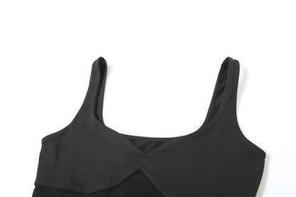 V neck mesh patchwork low cut solid maxi dress