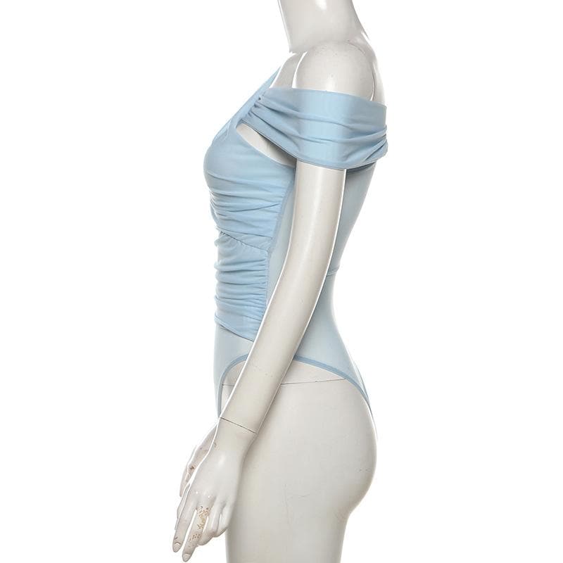 One shoulder ruched sheer mesh bodysuit