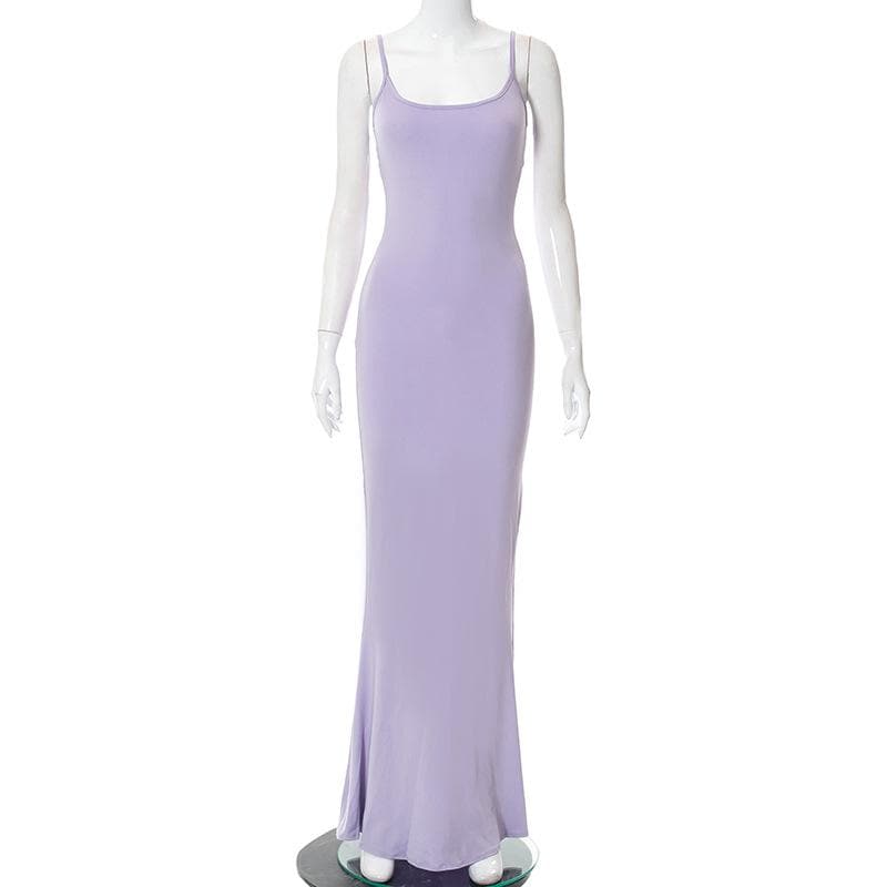 Spaghetti Strap Scoop Neck Mermaid Hem Bodycon Maxi Dress