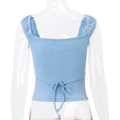 Ruched u neck bowknot ribbed cami top