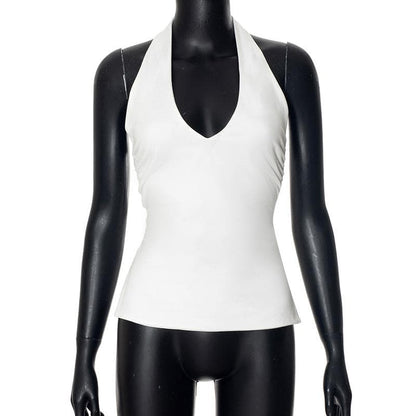 Halter v neck ruched slit backless top