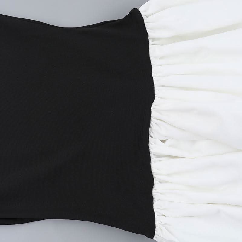 Long sleeve crewneck patchwork mini dress