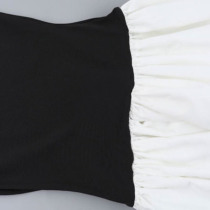 Long sleeve crewneck patchwork mini dress
