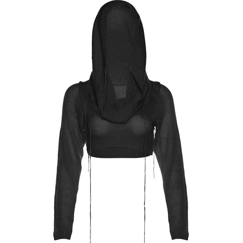Hoodie long sleeve knitted crop top