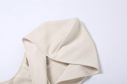 Sleeveless solid irregular ribbon hoodie ruched crop top
