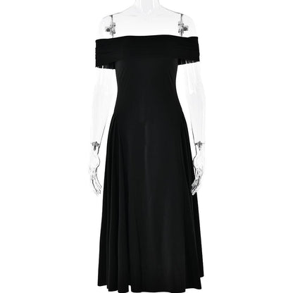 Off shoulder ruched solid backless midi dress