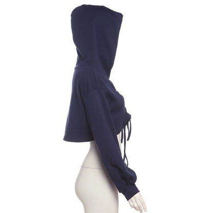 Hoodie long sleeve drawstring crop top