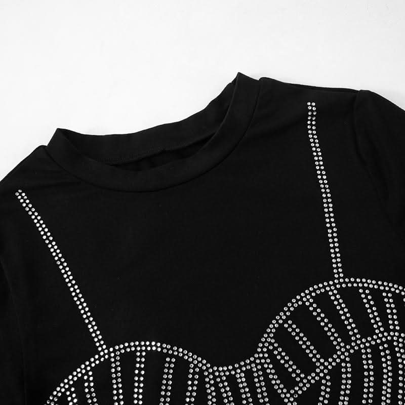 Long sleeve crewneck beaded crop top