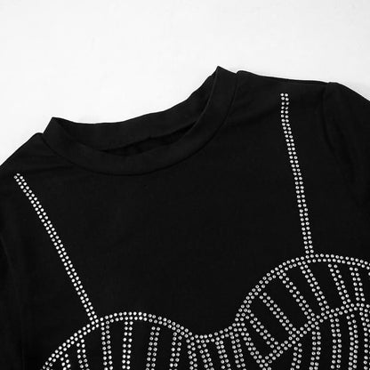 Long sleeve crewneck beaded crop top