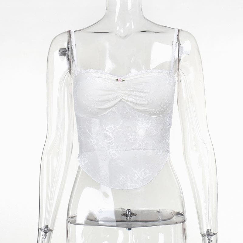 Ruched lace sweetheart neck flower applique cami top
